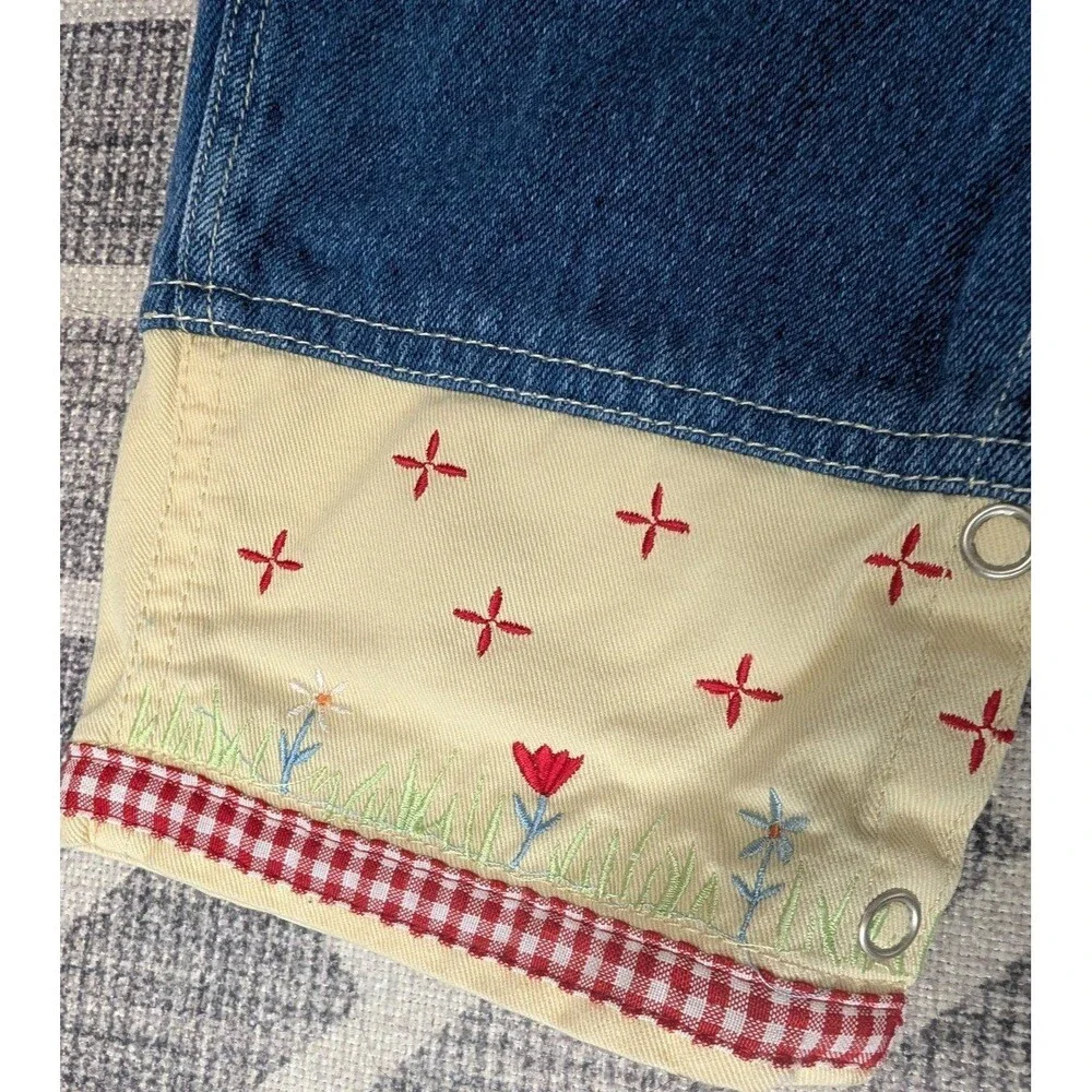 VTG 90s Disney Mickey Minnie Mouse Denim Overalls Gingham Floral Embroidery - Picture 3 of 11